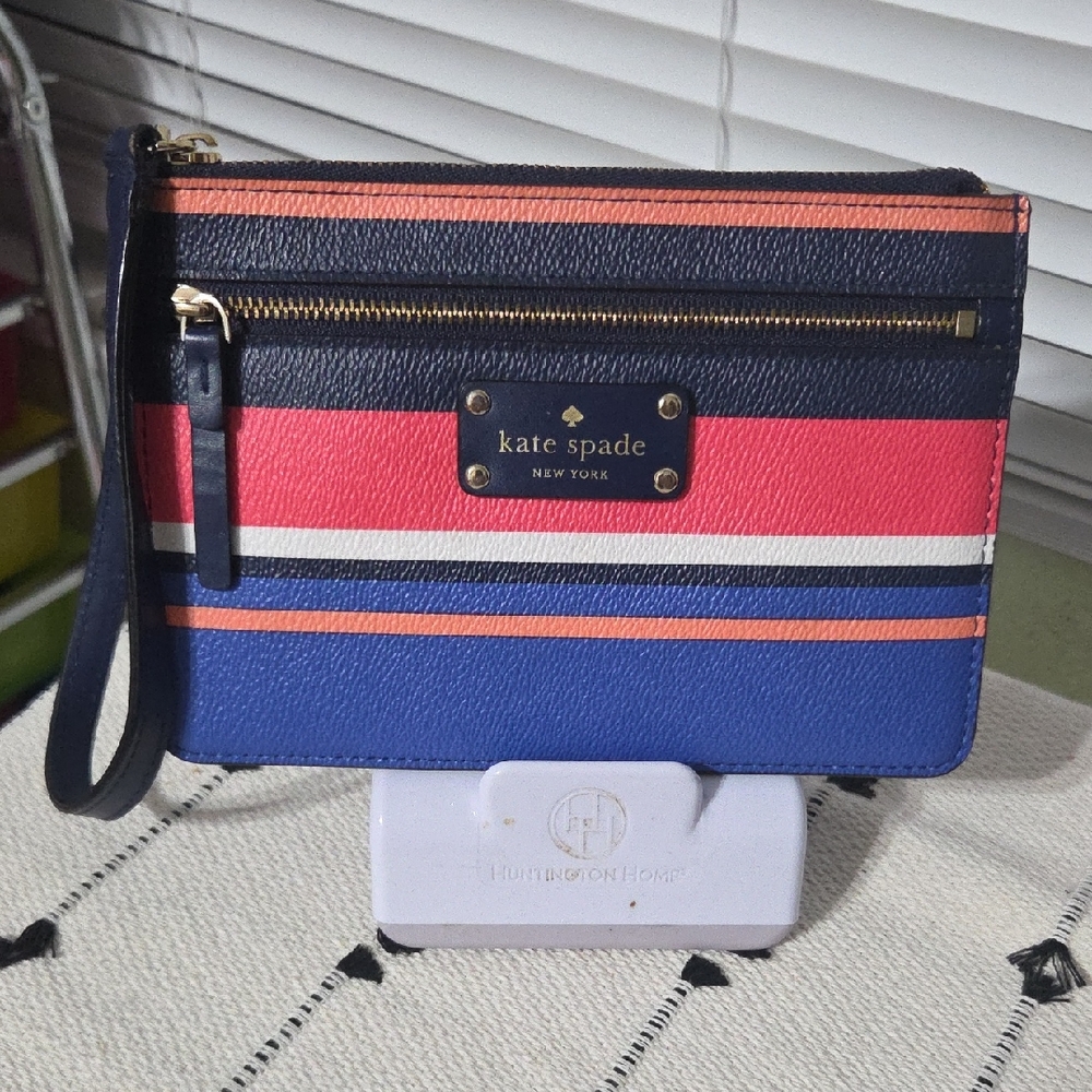 Kate Spade Navy and Coral Striped Wristlet